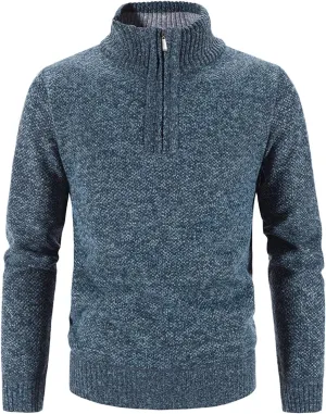 Slim Fit Polos Sweaters for Men Three Quarter Zipper Long Sleeve Sweater Turtleneck Pullover Jumper Tops Knitted Top