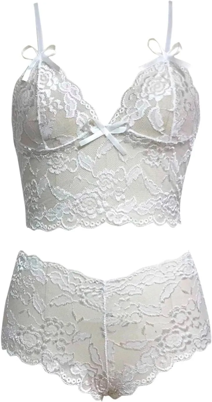Slutty Lingerie for Women Naughty Sex Sexy Lingerie for Women 2 Piece Bra and Panty Sets Sheer Floral Lace Bralette