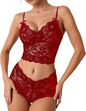 Slutty Lingerie for Women Naughty Sex Sexy Lingerie for Women 2 Piece Bra and Panty Sets Sheer Floral Lace Bralette