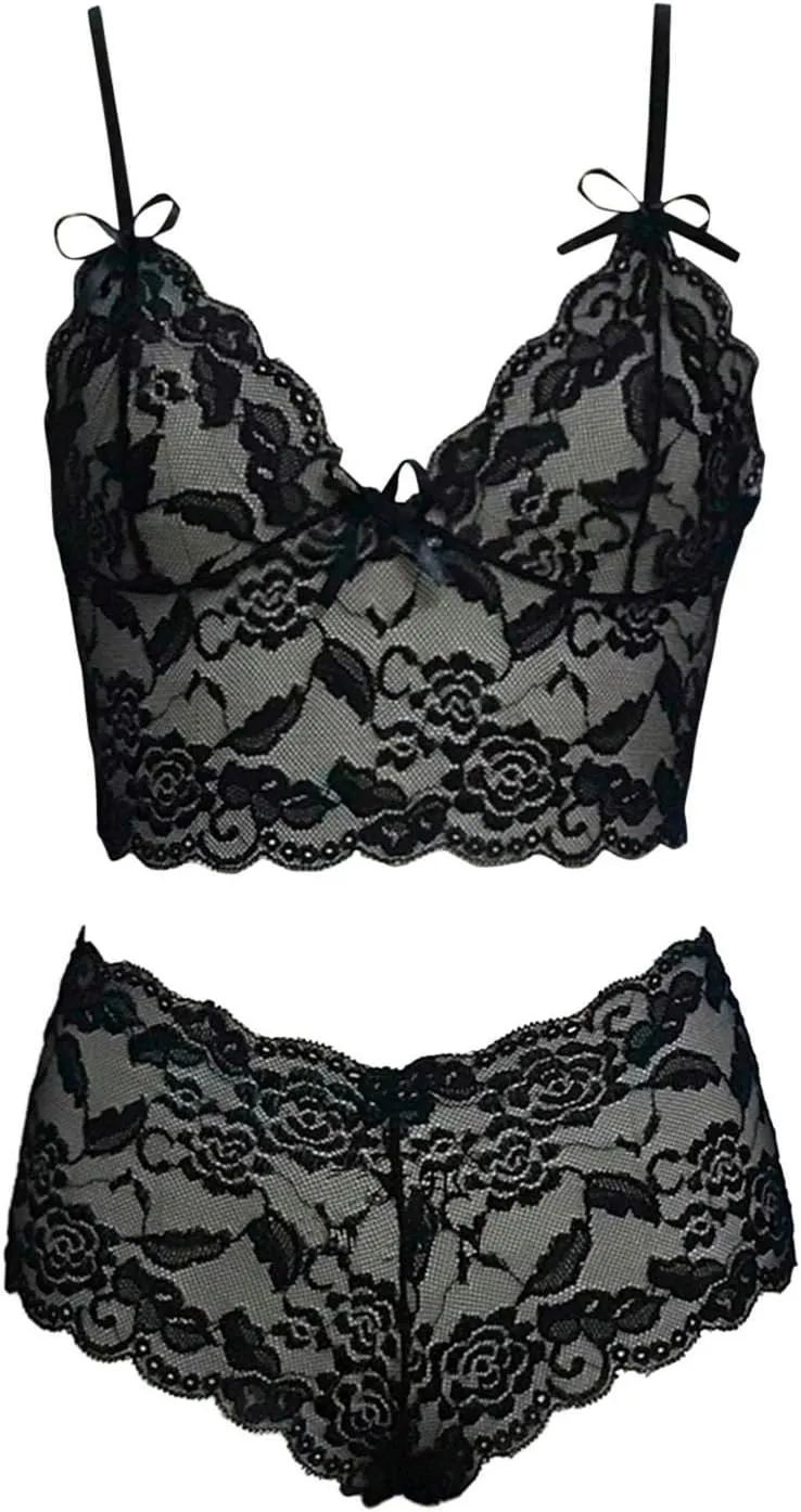 Slutty Lingerie for Women Naughty Sex Sexy Lingerie for Women 2 Piece Bra and Panty Sets Sheer Floral Lace Bralette