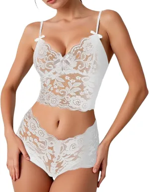Slutty Lingerie for Women Naughty Sex Sexy Lingerie for Women 2 Piece Bra and Panty Sets Sheer Floral Lace Bralette