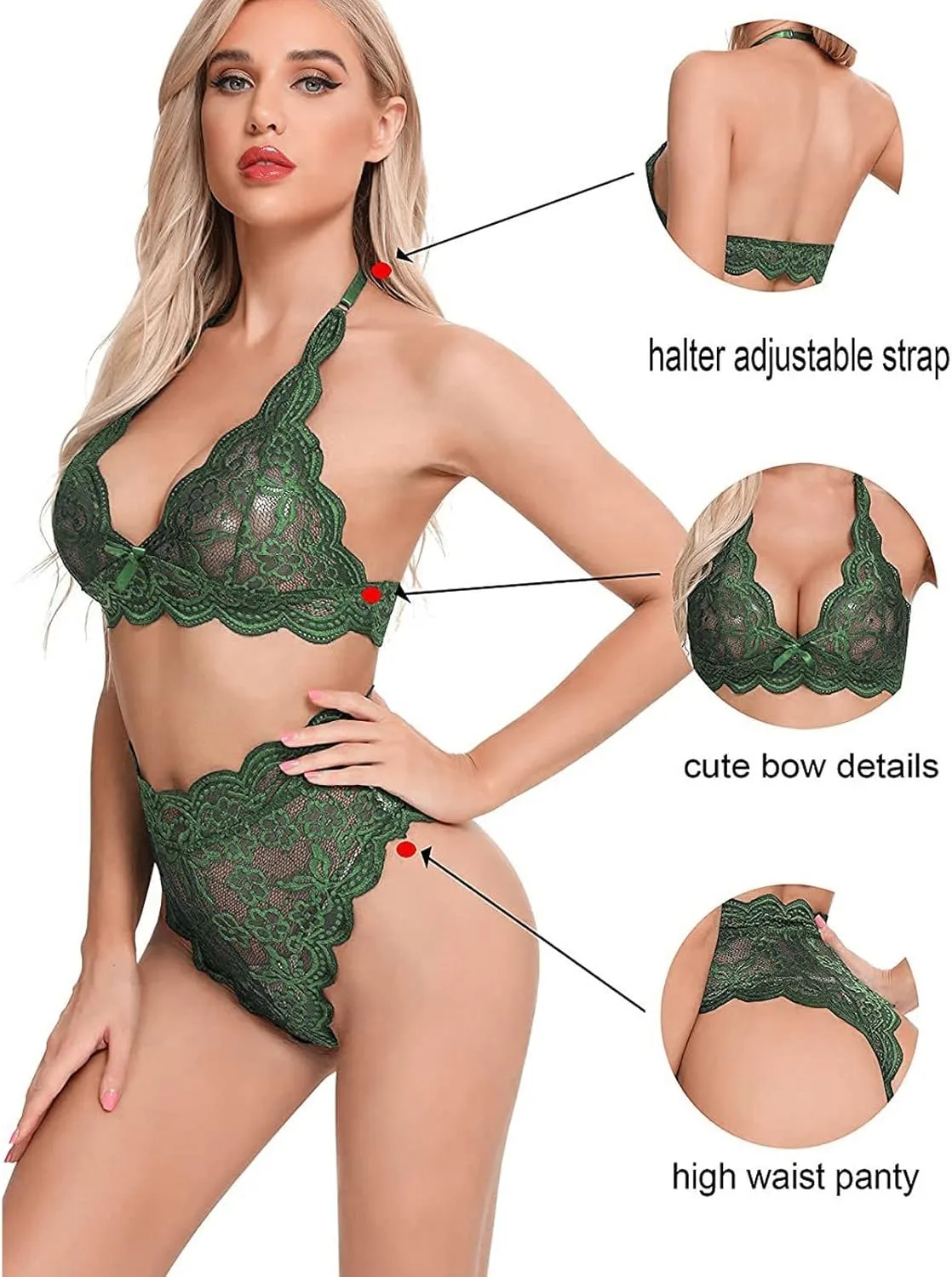 SMIDOW Women Sexy Erotic Lingerie Lace Split Underwear Lace Halter Bralette High Waist Panty Set Lingerie Set Stripper Outfit