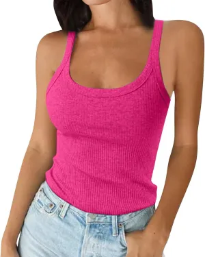 Spaghetti Strap Tank Top Women Sleeveless Casual Gym Cami Crops Summer Solid V Neck Soft Knitted Camisole