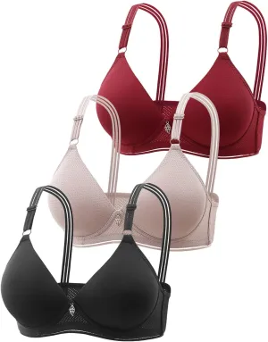 Sports Bras for Women 3 Pack Breathable Hollow Out Push Up Bra Bralettes Women with Support No Underwire Everyday Underwear