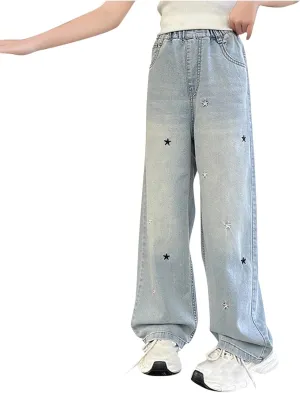 Spring Fashion Jeans for Girls Y2K Trendy Preppy Stretch High Waisted Denim Pants 2025 Casual Baggy Wide Leg Trousers