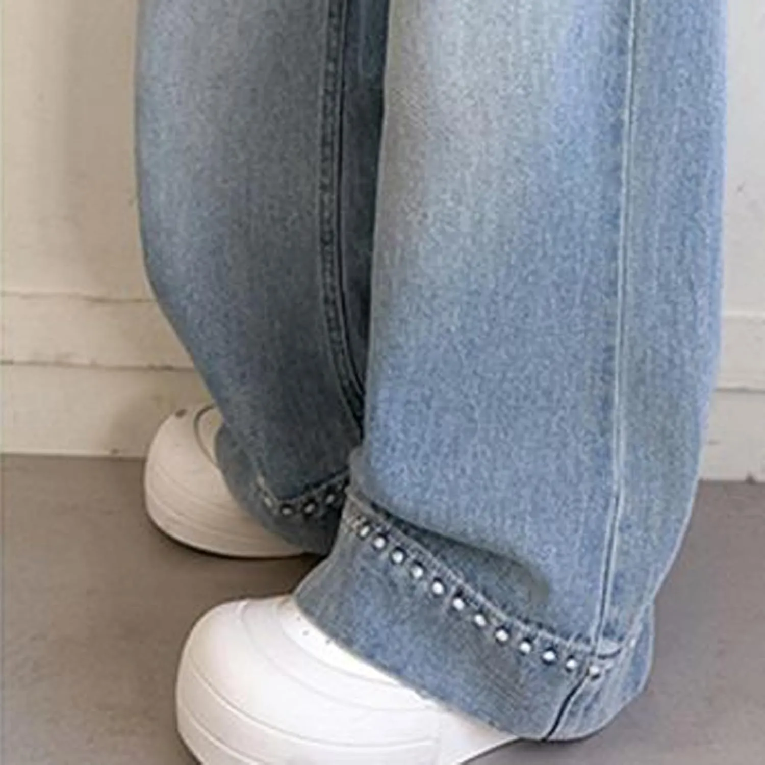 Spring Fashion Jeans for Girls Y2K Trendy Preppy Stretch High Waisted Denim Pants 2025 Casual Baggy Wide Leg Trousers