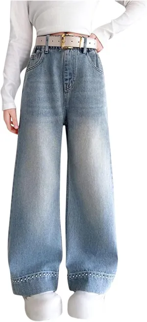 Spring Fashion Jeans for Girls Y2K Trendy Preppy Stretch High Waisted Denim Pants 2025 Casual Baggy Wide Leg Trousers