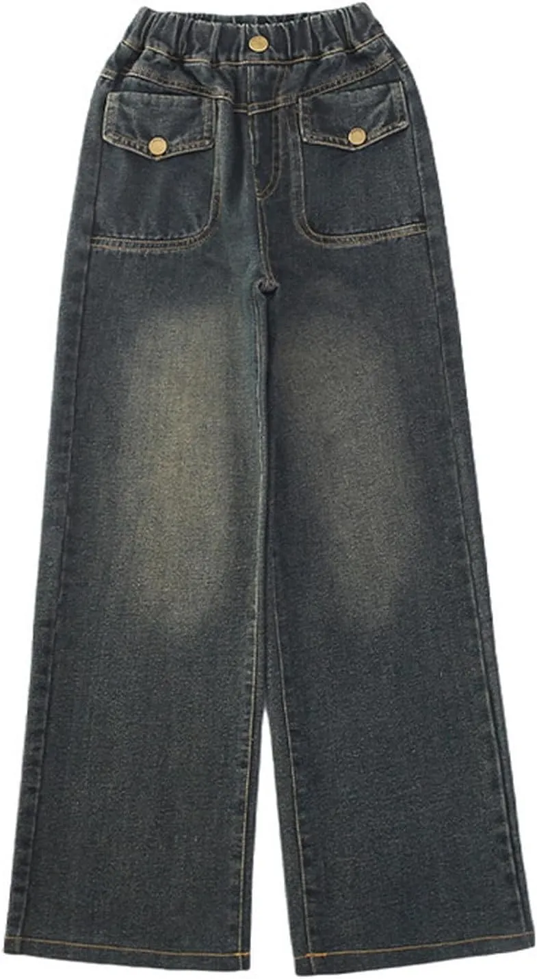 Spring Fashion Jeans for Girls Y2K Trendy Preppy Stretch High Waisted Denim Pants 2025 Casual Baggy Wide Leg Trousers