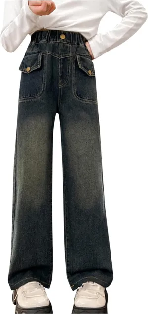 Spring Fashion Jeans for Girls Y2K Trendy Preppy Stretch High Waisted Denim Pants 2025 Casual Baggy Wide Leg Trousers