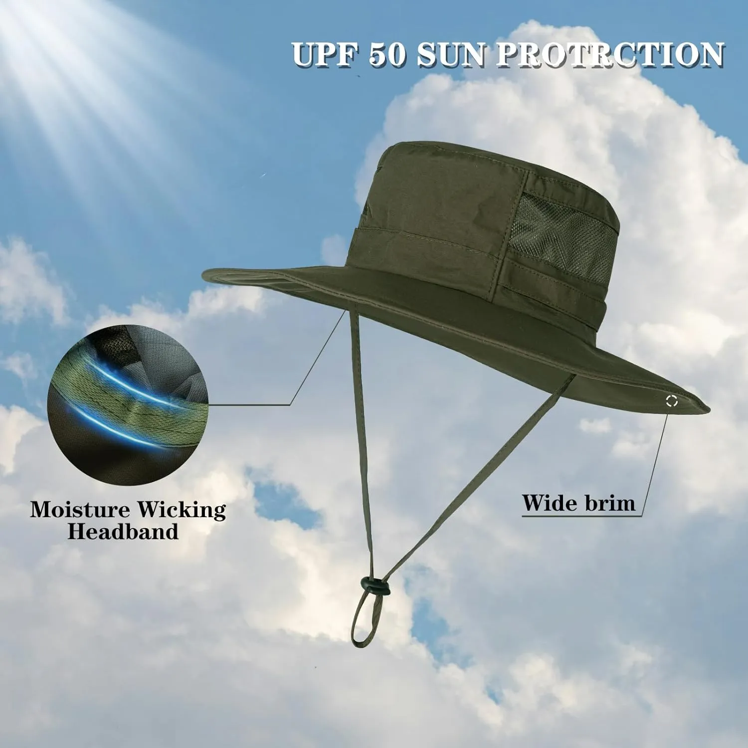Sun Hat for Men/Women, UPF 50  Fishing Hat,Waterproof Wide Brim Bucket Hat Foldable Boonie Hat for Hiking Garden Safari Beach