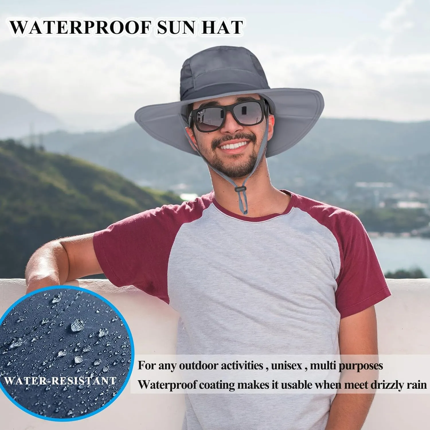 Sun Hat for Men/Women, UPF 50  Fishing Hat,Waterproof Wide Brim Bucket Hat Foldable Boonie Hat for Hiking Garden Safari Beach