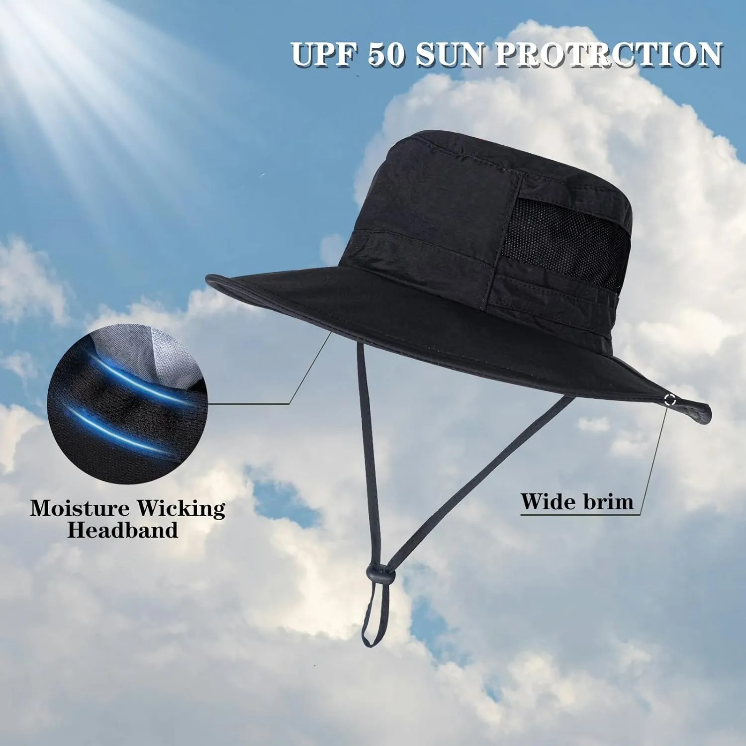 Sun Hat for Men/Women, UPF 50  Fishing Hat,Waterproof Wide Brim Bucket Hat Foldable Boonie Hat for Hiking Garden Safari Beach