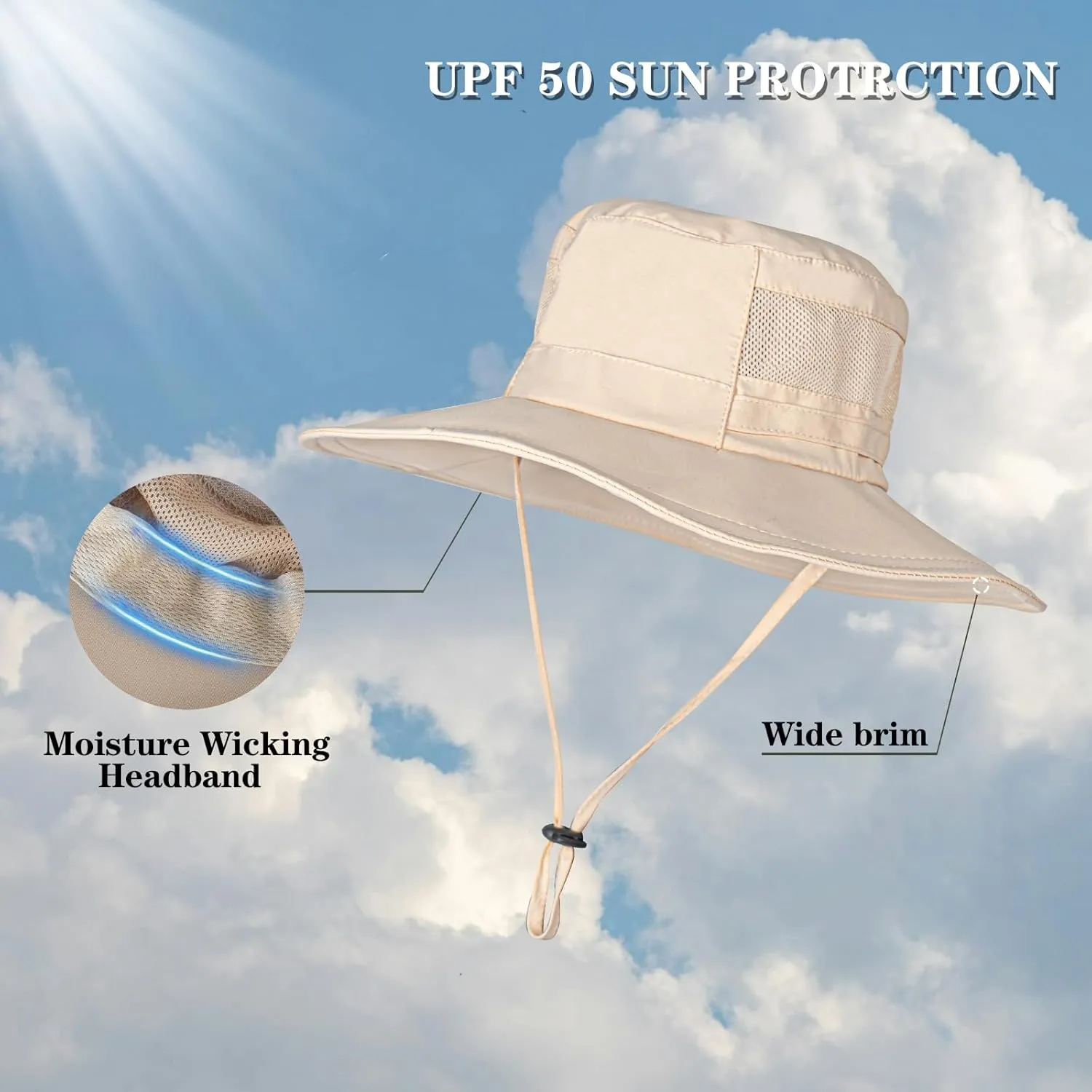 Sun Hat for Men/Women, UPF 50  Fishing Hat,Waterproof Wide Brim Bucket Hat Foldable Boonie Hat for Hiking Garden Safari Beach