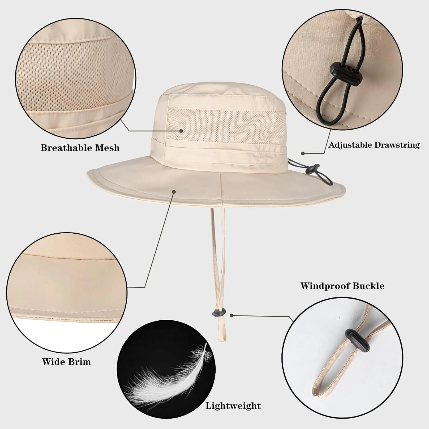Sun Hat for Men/Women, UPF 50  Fishing Hat,Waterproof Wide Brim Bucket Hat Foldable Boonie Hat for Hiking Garden Safari Beach