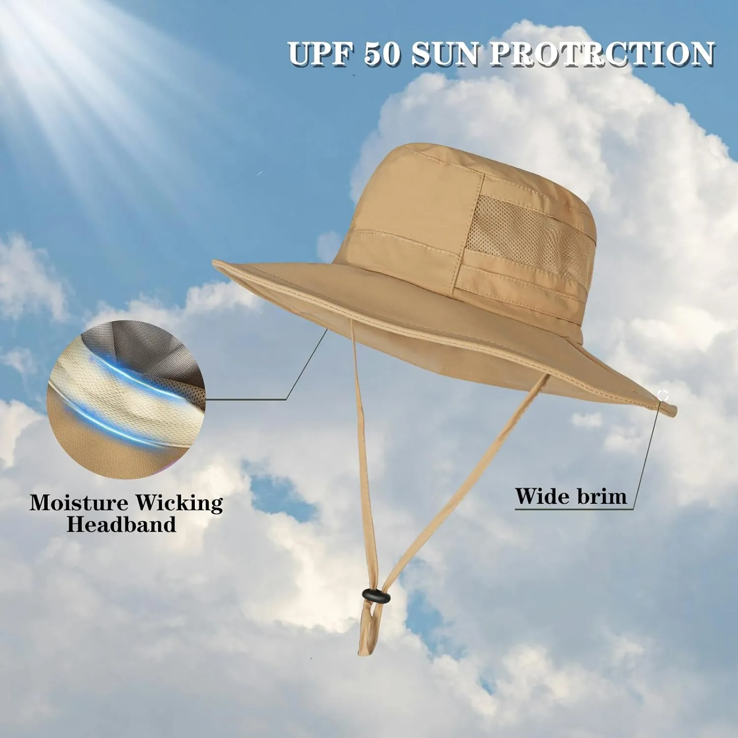 Sun Hat for Men/Women, UPF 50  Fishing Hat,Waterproof Wide Brim Bucket Hat Foldable Boonie Hat for Hiking Garden Safari Beach