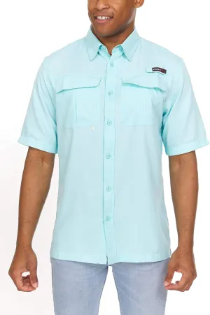 Swiss Alps Mens Short Sleeve Button Down Sun Protection UPF 30 Shirt Quick Dry Cooling Fishing Shirts Casual Summer Tops