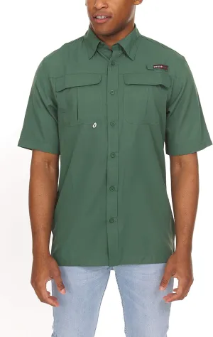 Swiss Alps Mens Short Sleeve Button Down Sun Protection UPF 30 Shirt Quick Dry Cooling Fishing Shirts Casual Summer Tops