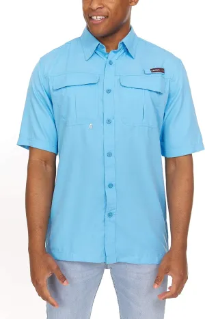 Swiss Alps Mens Short Sleeve Button Down Sun Protection UPF 30 Shirt Quick Dry Cooling Fishing Shirts Casual Summer Tops