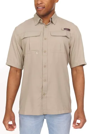 Swiss Alps Mens Short Sleeve Button Down Sun Protection UPF 30 Shirt Quick Dry Cooling Fishing Shirts Casual Summer Tops