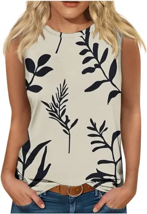 Tank Tops for Women 2025 Loose Printed Crewneck Sleeveless Casual Shirts Trendy Beach Hawaiian Summer Camisole Tank