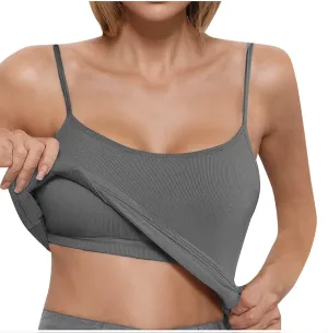 Tank Tops for Women Summer Knitted Casual Spaghetti Straps Sleeveless Solid Shirts Casual Beach Vacation Padded Tank