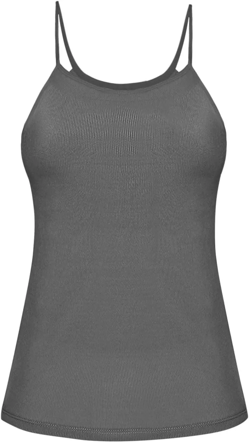 Tank Tops for Women Summer Knitted Casual Spaghetti Straps Sleeveless Solid Shirts Casual Beach Vacation Padded Tank