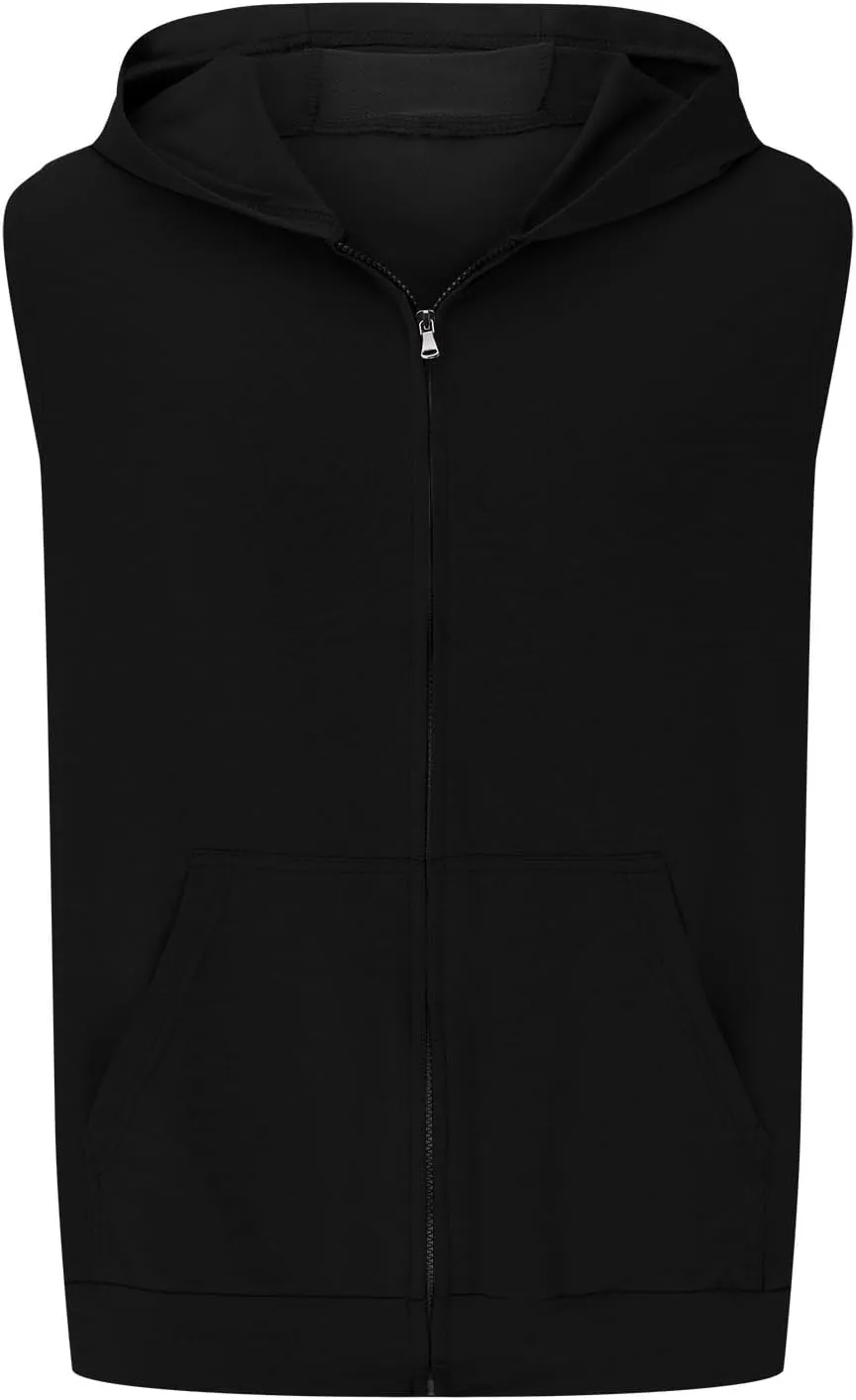 Tank Tops Men Stylish Zipper Vest Mens Bodybuilding Gym Vest Hooded T-Shirts Sleeveless Hoodies Workout Muslce Tops