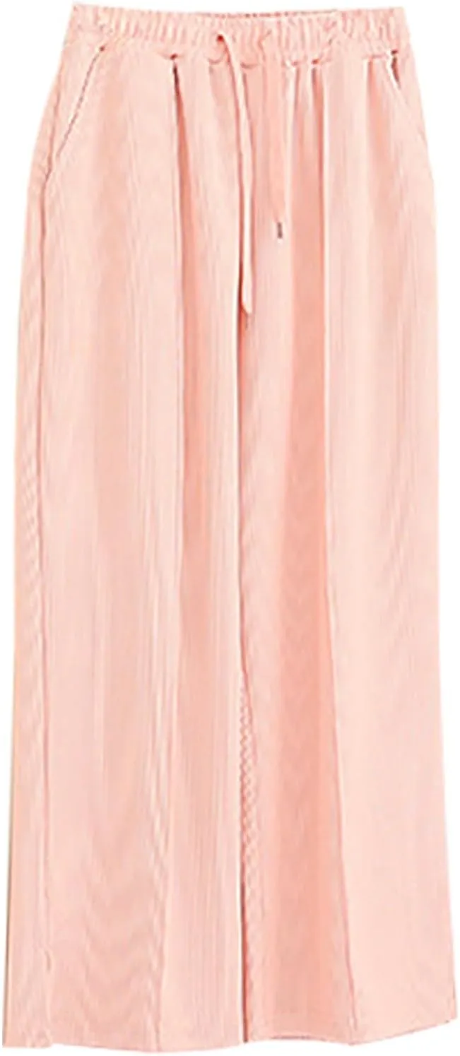Teen Girls Cotton Linen Pants Kids Beach Travel Resort Trousers Summer High Waist Casual Wide Leg Pant