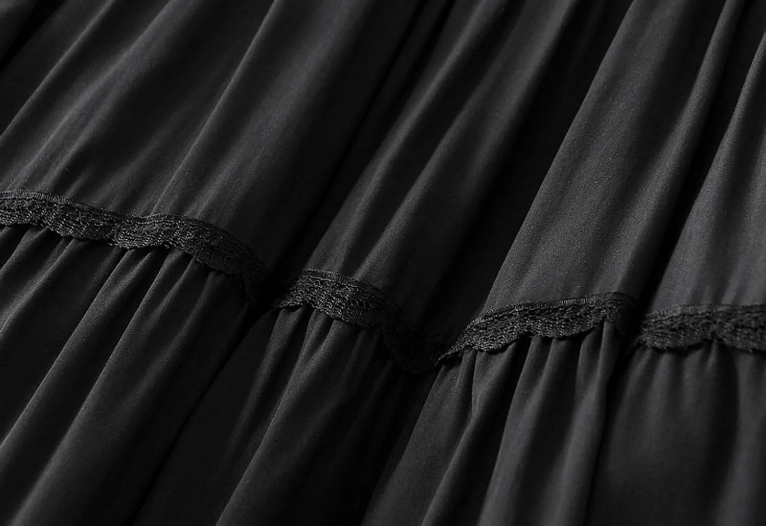 Tiered Ruffle Skirt for Women with Lace Detail Elastic Waist Midi Skirt Flowy Boho Skirts for Daily Wear