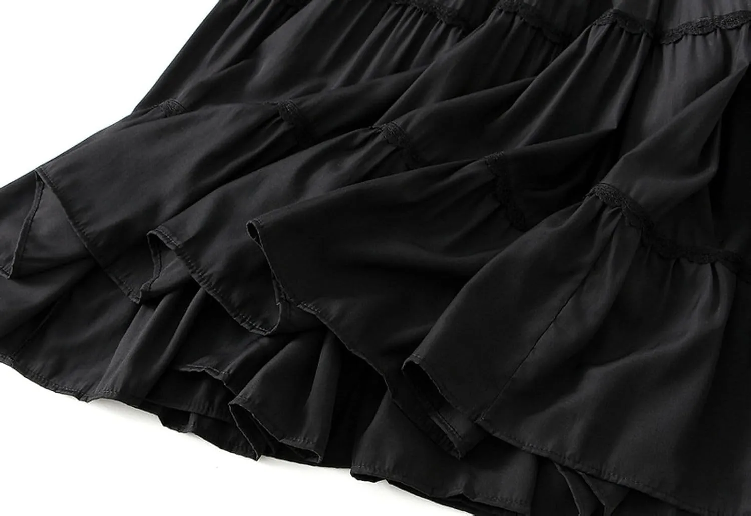 Tiered Ruffle Skirt for Women with Lace Detail Elastic Waist Midi Skirt Flowy Boho Skirts for Daily Wear