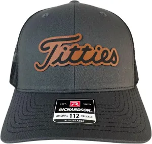 Tittiess Golf Hats Funny Daddy Joke Trucker hat, Laser Engraved Vegan Leather Patch, Richardson 112 hat