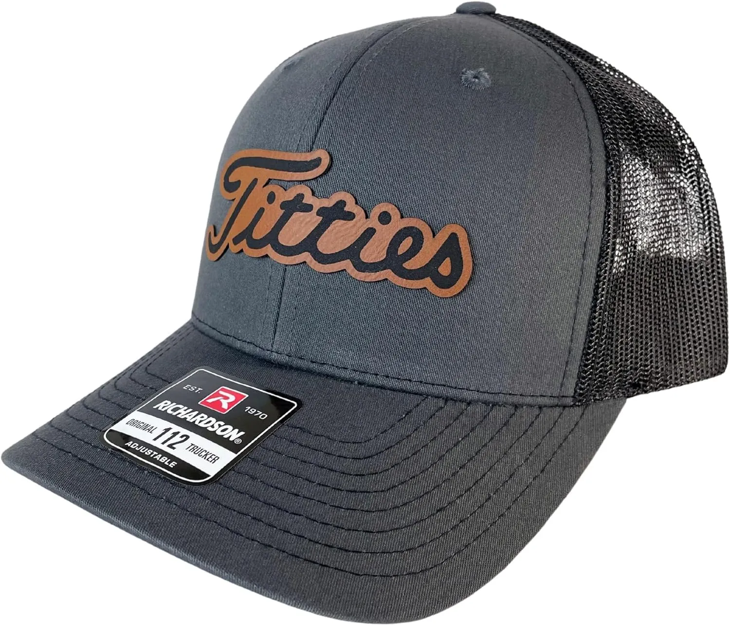 Tittiess Golf Hats Funny Daddy Joke Trucker hat, Laser Engraved Vegan Leather Patch, Richardson 112 hat