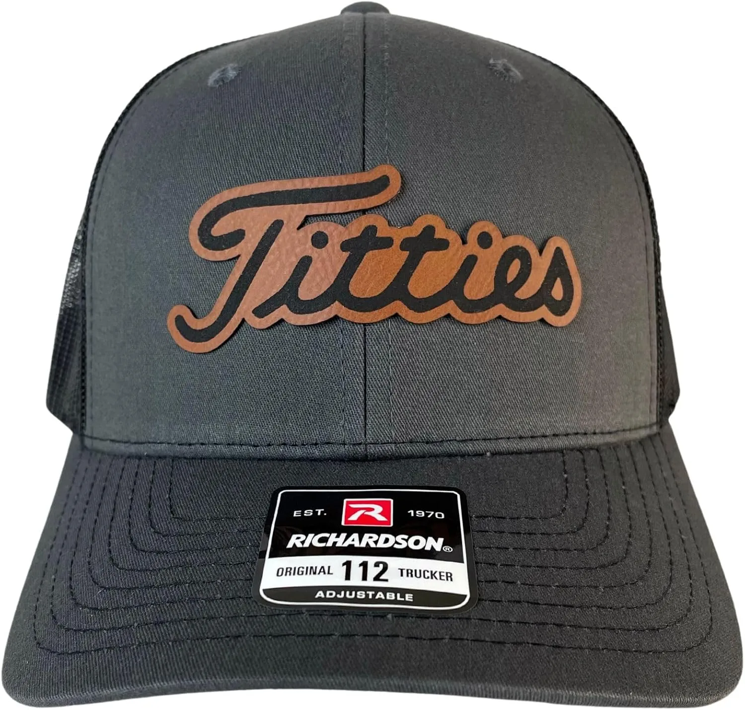 Tittiess Golf Hats Funny Daddy Joke Trucker hat, Laser Engraved Vegan Leather Patch, Richardson 112 hat