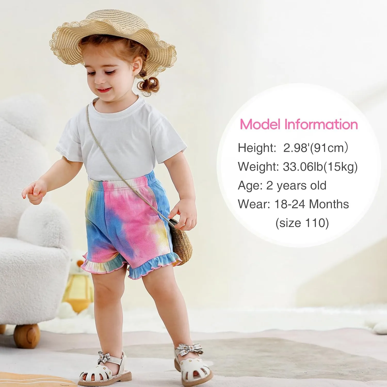 Toddler Baby Girl Shorts 3 Pack Tie Dye Ribbed Newborn Girls Shorts Summer Casual Ruffle Cotton Elastic Baby Bloomers