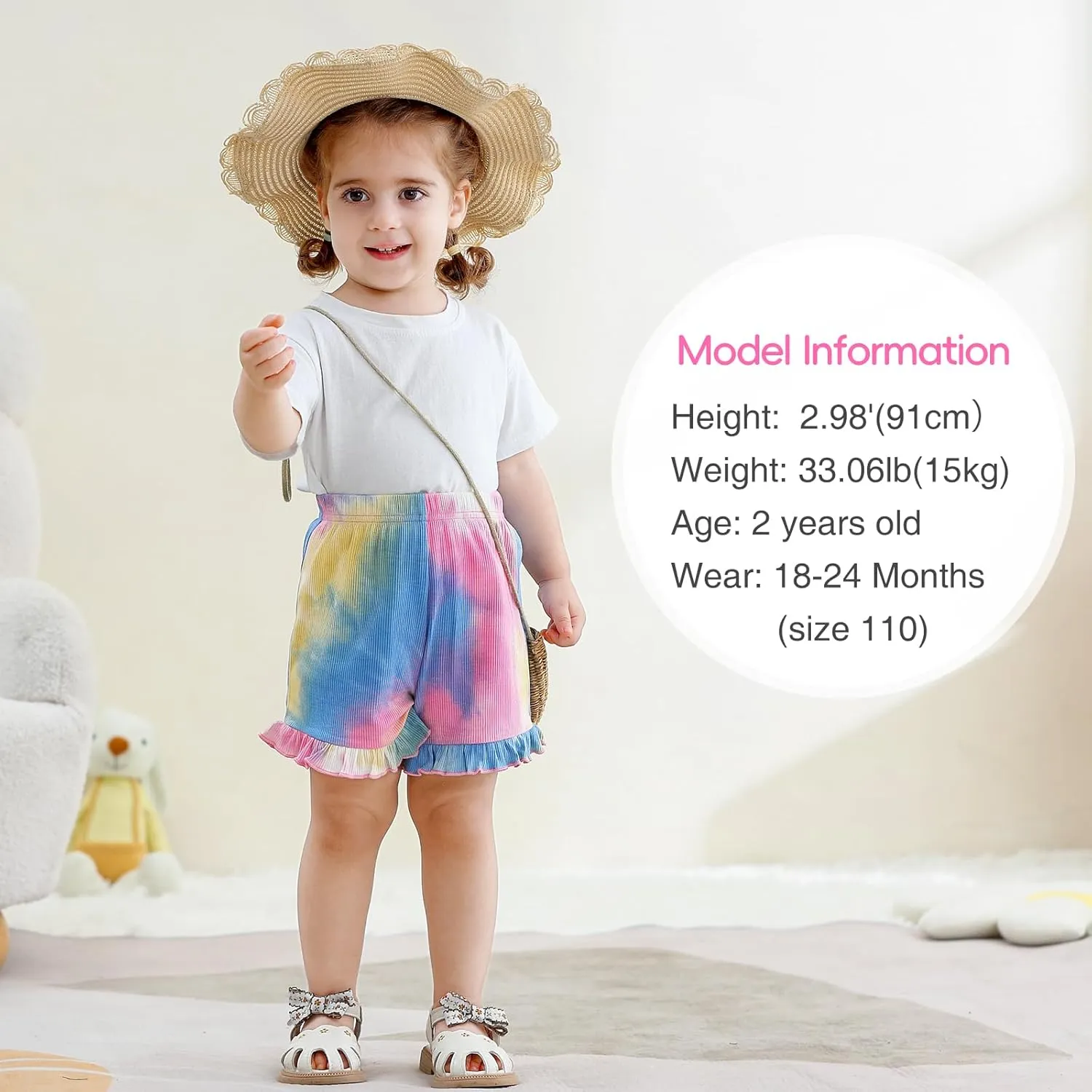 Toddler Baby Girl Shorts 3 Pack Tie Dye Ribbed Newborn Girls Shorts Summer Casual Ruffle Cotton Elastic Baby Bloomers