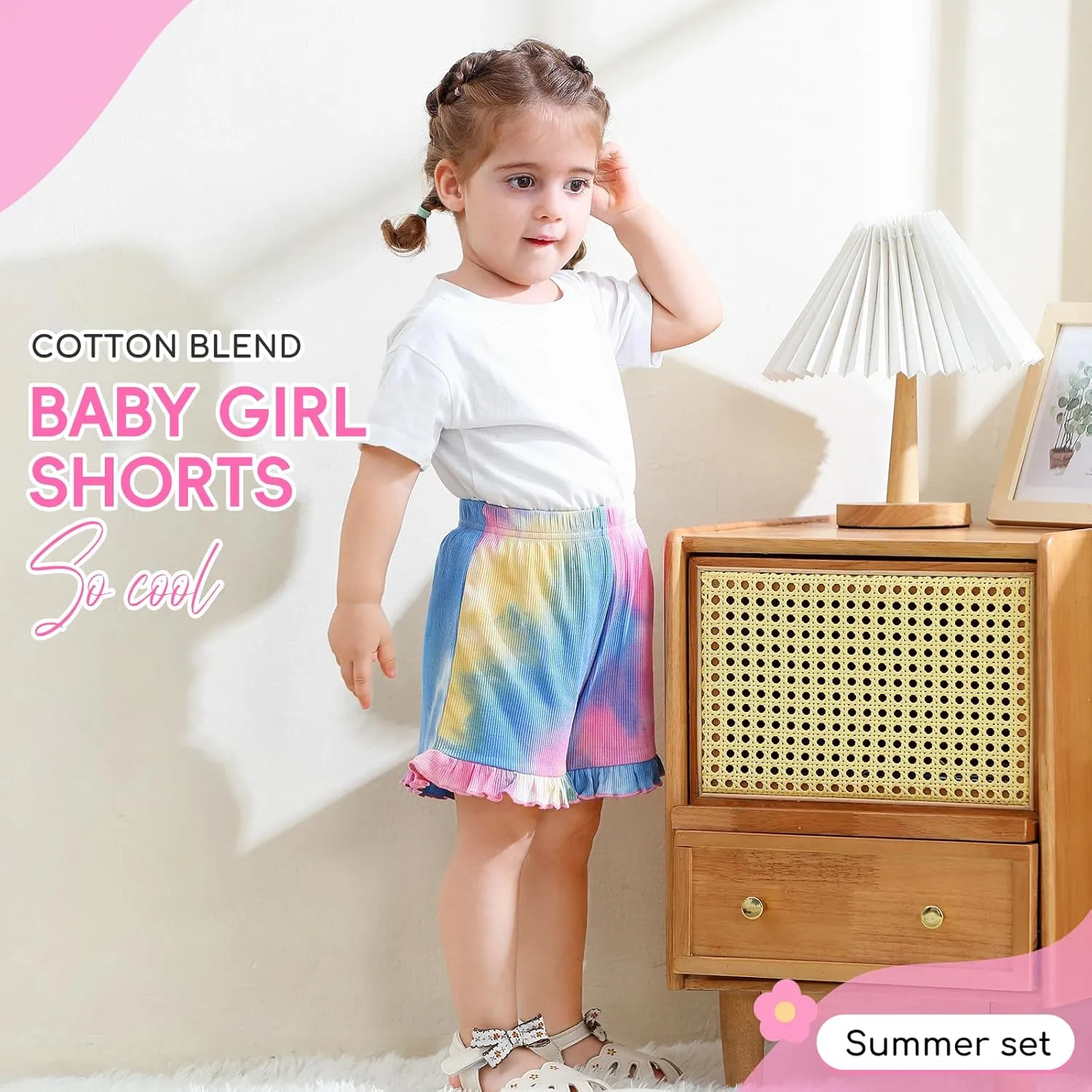 Toddler Baby Girl Shorts 3 Pack Tie Dye Ribbed Newborn Girls Shorts Summer Casual Ruffle Cotton Elastic Baby Bloomers