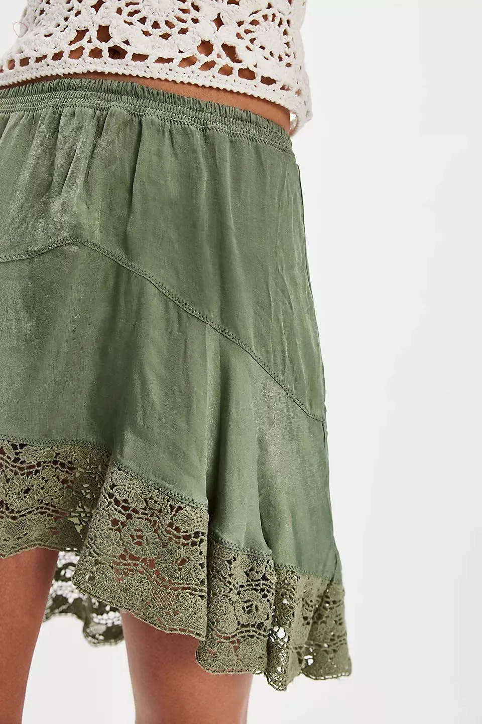 UAURORAO Women Lace Trim Half Slip Skirt Elastic Y2k Floral Sheer Mini Skirt Ruffle Pleated Underskirt Shirt Extender
