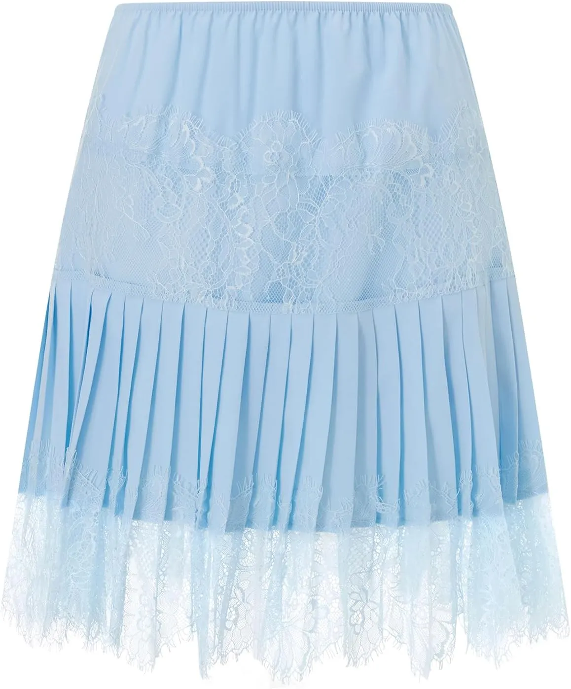 UAURORAO Women Lace Trim Half Slip Skirt Elastic Y2k Floral Sheer Mini Skirt Ruffle Pleated Underskirt Shirt Extender
