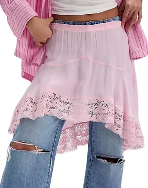 UAURORAO Women Lace Trim Half Slip Skirt Elastic Y2k Floral Sheer Mini Skirt Ruffle Pleated Underskirt Shirt Extender
