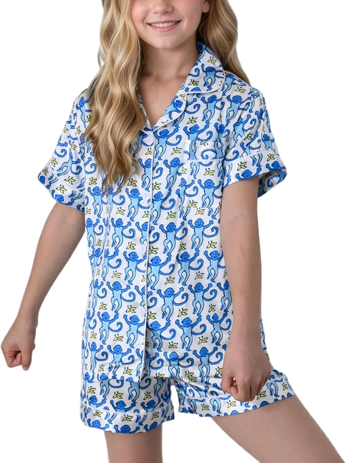Ugly Girls Summer Outfit, Kids 2 Piece Button Down Monkey Beach Shorts Set Cute Animal Y2k Preppy Loungewear