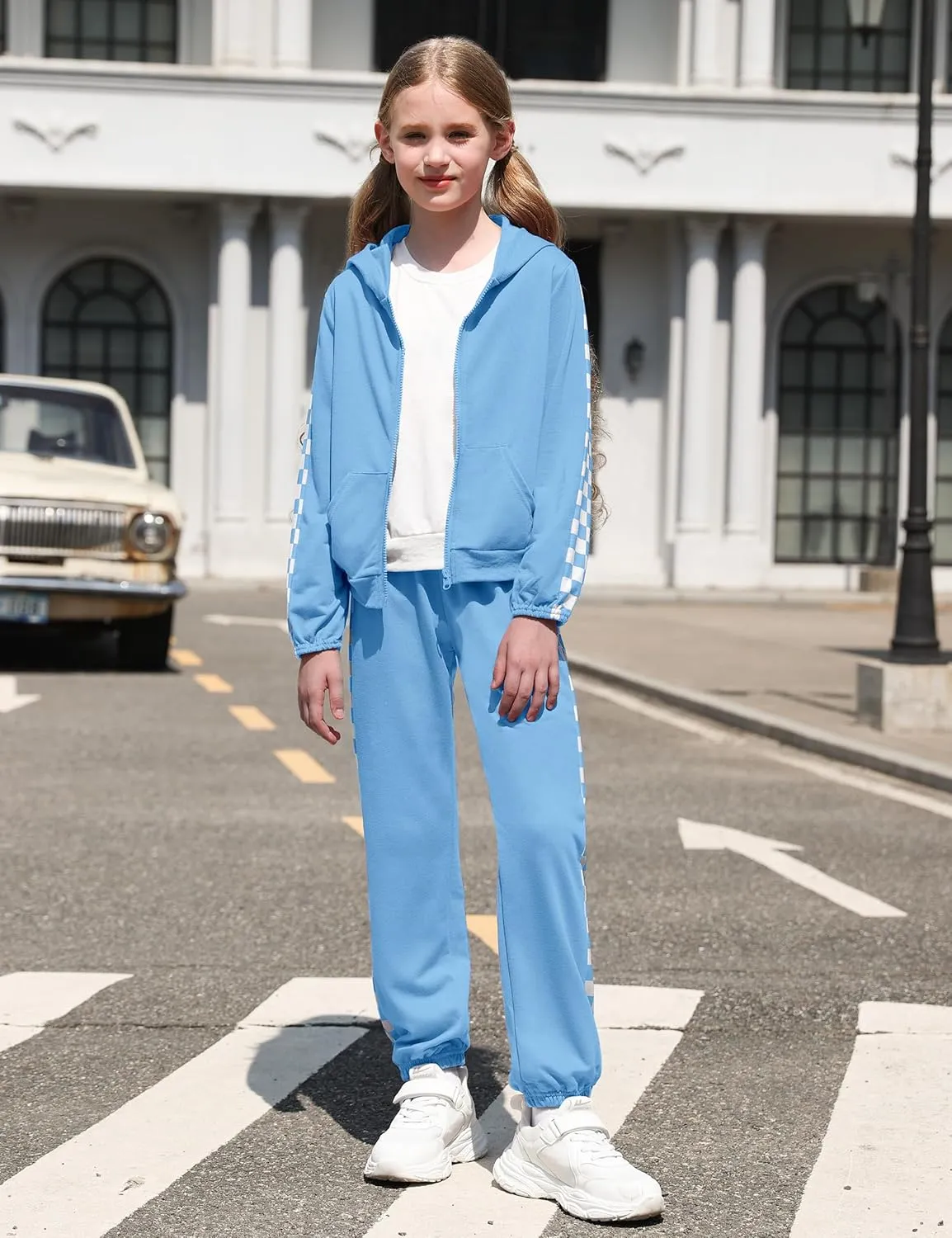 Unisex Boys Girls Clothes Plaid 2 Piece Outfits Athletic Tracksuit Hooded Sweatshirt and Sweatpants Kids Sweatsuits