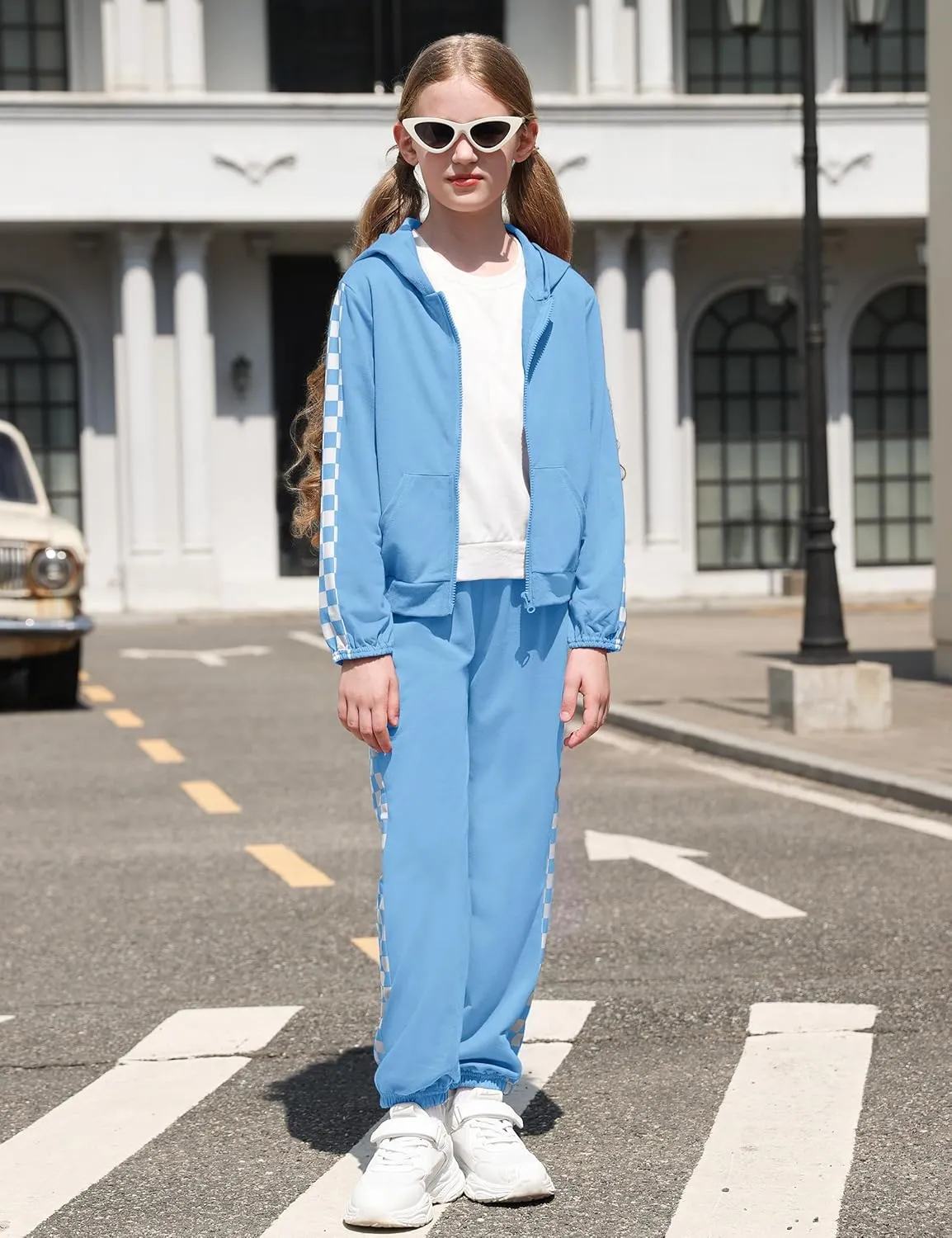 Unisex Boys Girls Clothes Plaid 2 Piece Outfits Athletic Tracksuit Hooded Sweatshirt and Sweatpants Kids Sweatsuits
