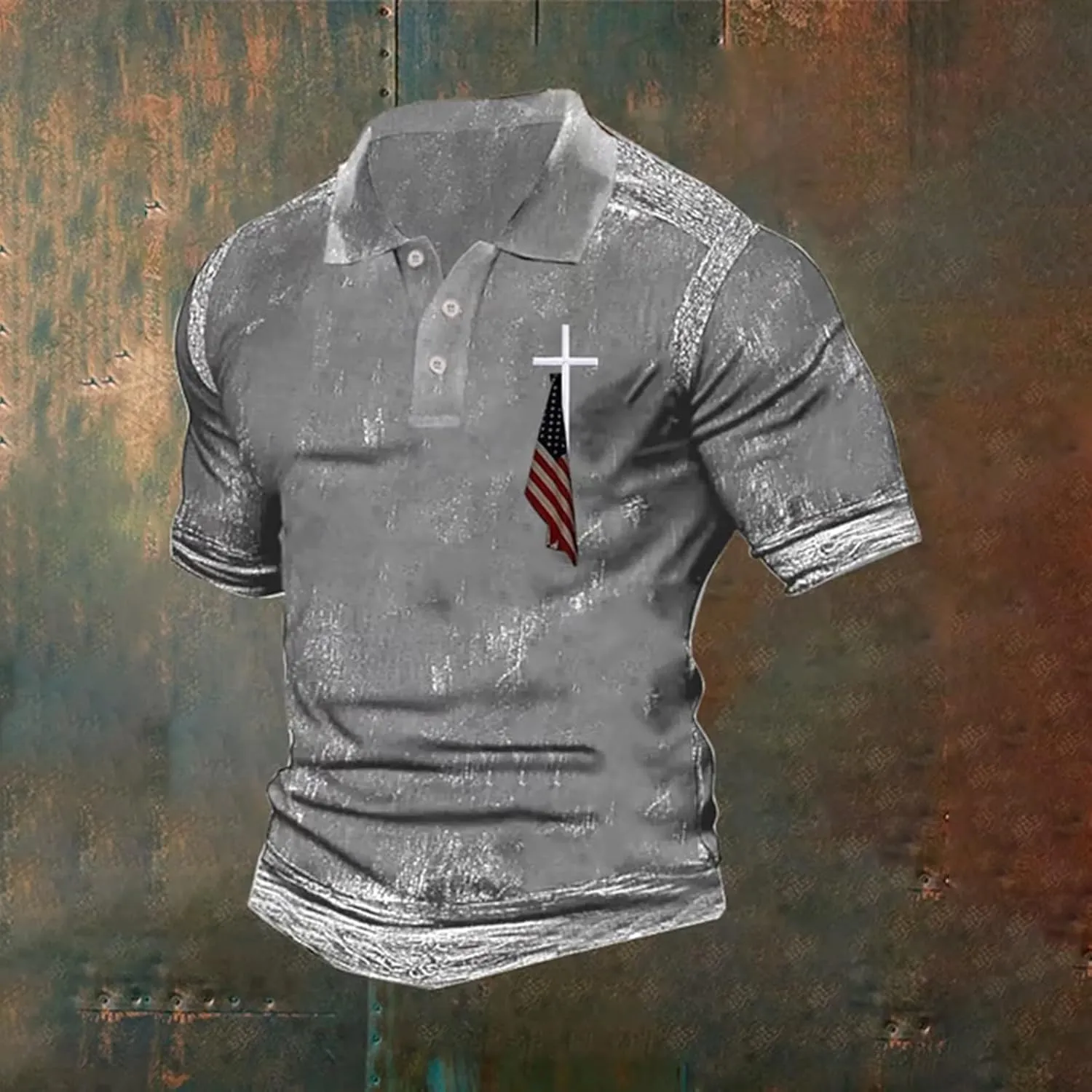 Vintage American Flag Polo Shirt for Men 4th of July Christian Cross Golf Shirts Short Sleeve USA Flag Tees 2025