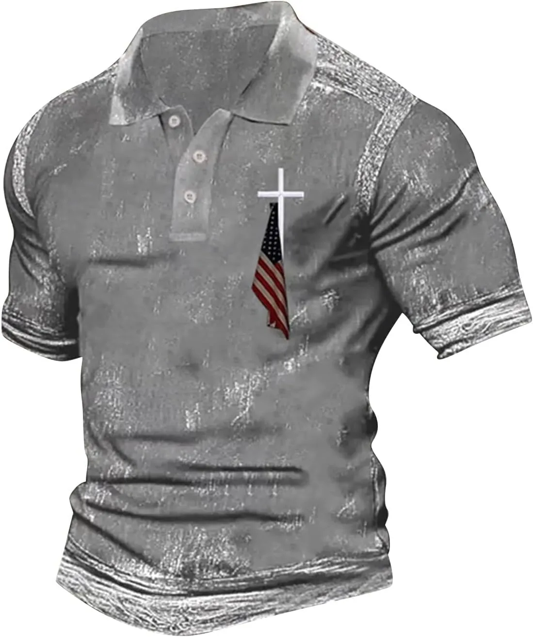 Vintage American Flag Polo Shirt for Men 4th of July Christian Cross Golf Shirts Short Sleeve USA Flag Tees 2025