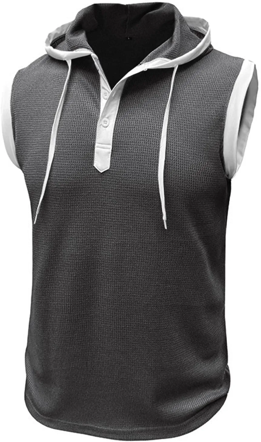 Waffle Tank Top for Men Hooded Shirts Gym Workout Bodybuilding Sleeveless Muscle T Shirts Block Color Vest Hoodies
