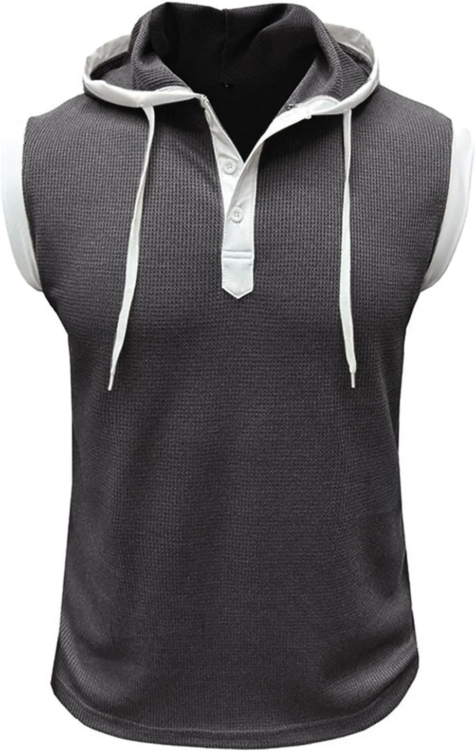 Waffle Tank Top for Men Hooded Shirts Gym Workout Bodybuilding Sleeveless Muscle T Shirts Block Color Vest Hoodies