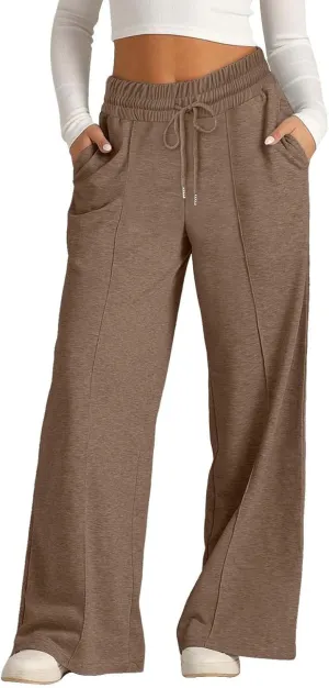 Wide Leg Sweatpants for Kids Girls Elastic Drawstring Baggy Straight Leg Comfy Plain Joggers Trousers with Pockets