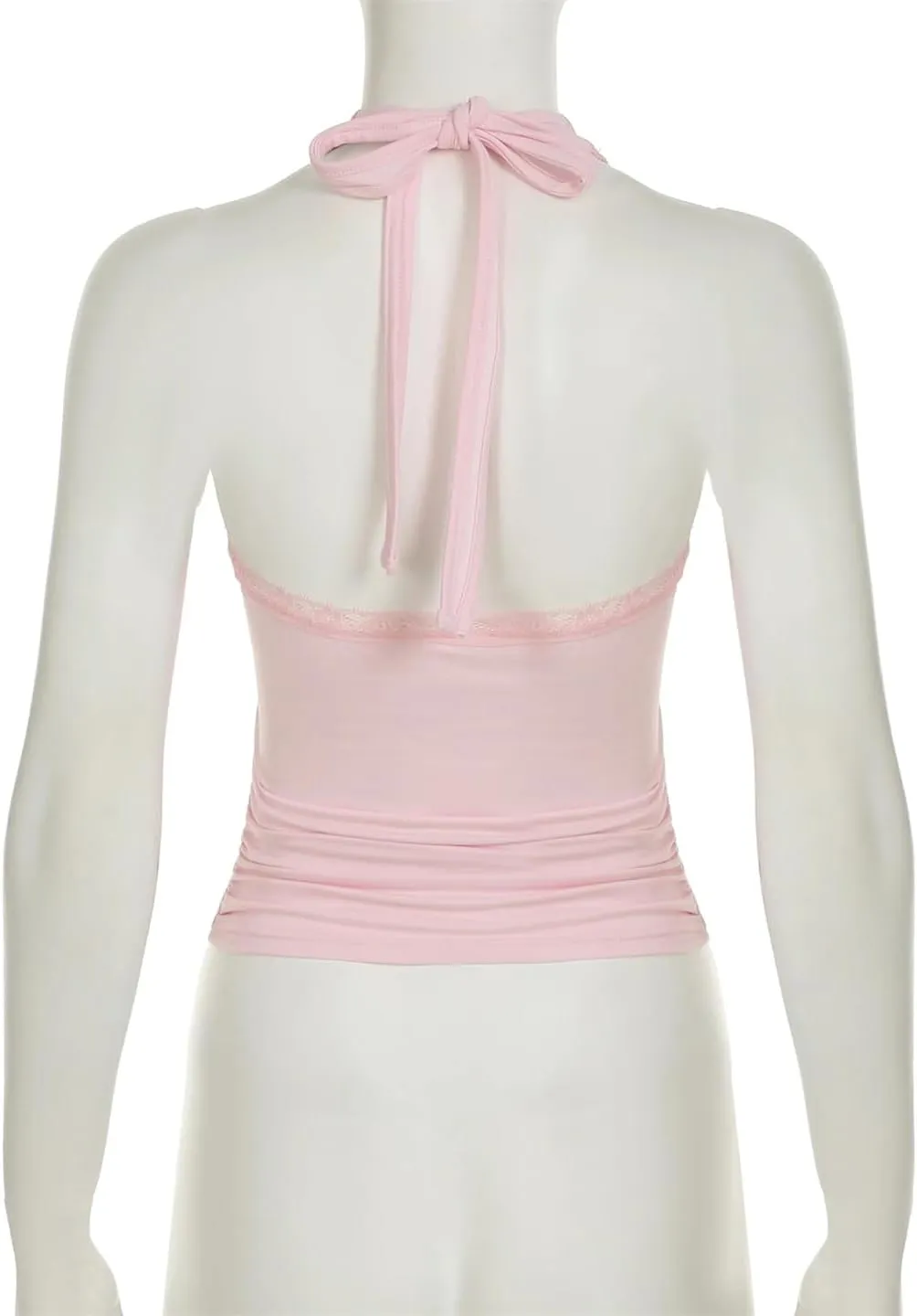 Woemn Embroidery Lace Trim Halter Tops Holiday Deep V-Neck Sleeveless Tank Tops