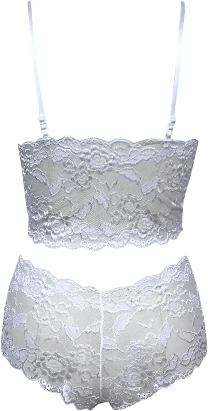 Women 2 Pieces Sexy Sheer Floral Lace Bralette and Panty Set Lingerie Babydoll Nightgown Outfits High Waist Sleepwear