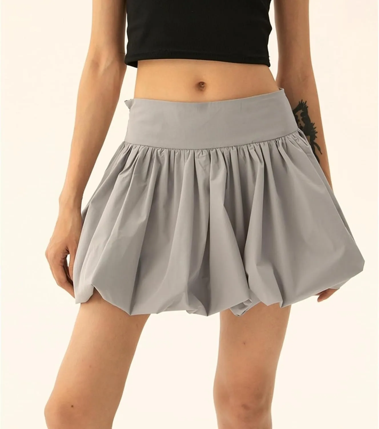 Women Bubble Mini Skirt Y2k Pleated Short Skirt High Waist Fluffy Flared Skirt Ruffled Hem Tutu Skirt